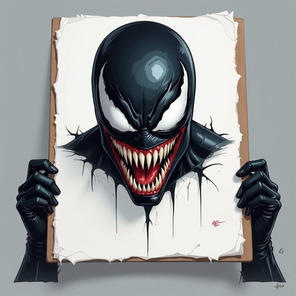 Venom and Spider-Man Fusion with Intense Expression