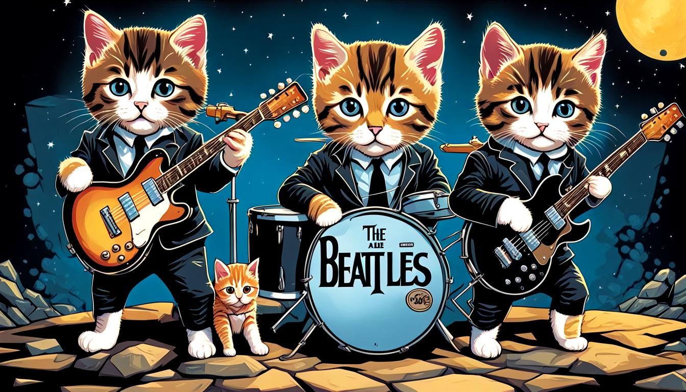 Kittens Reimagined as The Beatles in Comic Art
