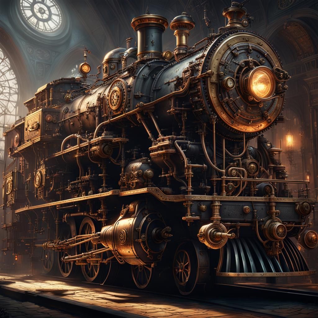 Steampunk Engine in Dark Fantasy Style, 8K