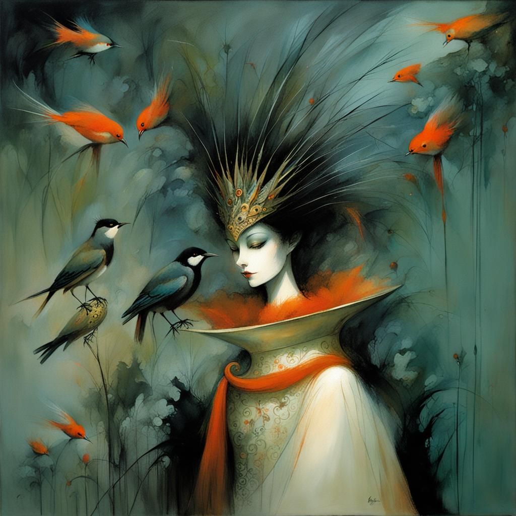 Surreal Figures in Ethereal Landscape