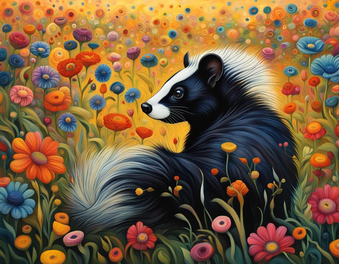 Surreal Art Deco Skunk in a Flower Field