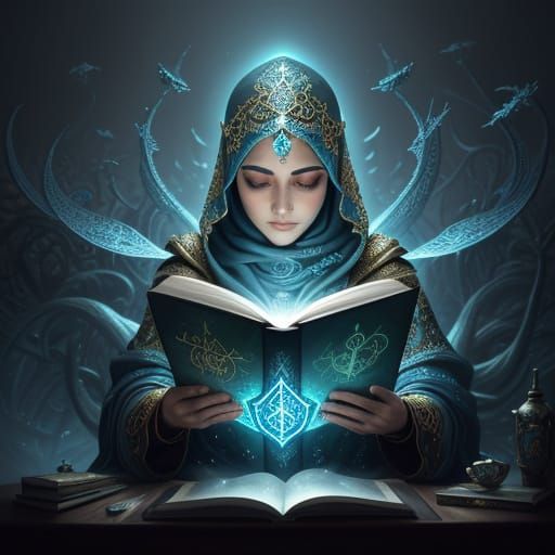 Fantastical Brainscape with Hijabi Reader in Matte Painting ...