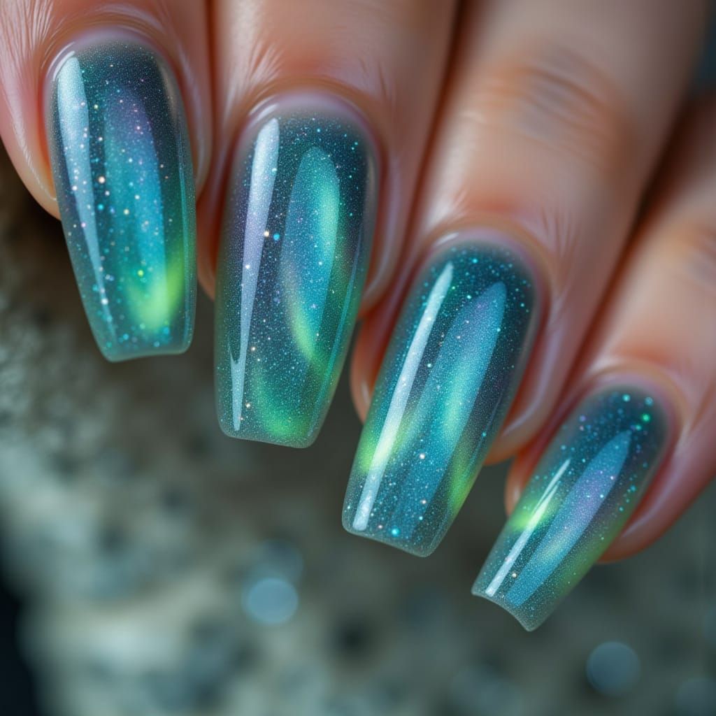 Ethereal Aurora Nails Macro Photograph