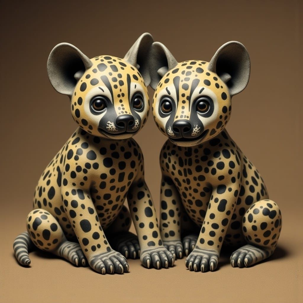 Vibrant Surrealist Hyena Puppies in a Colorful Den