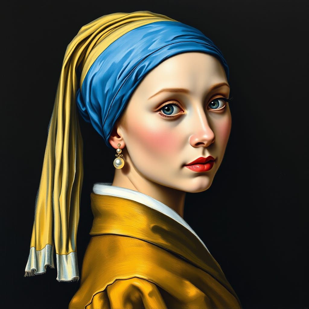 Girl with a Pearl Earring in Yellow and Blue