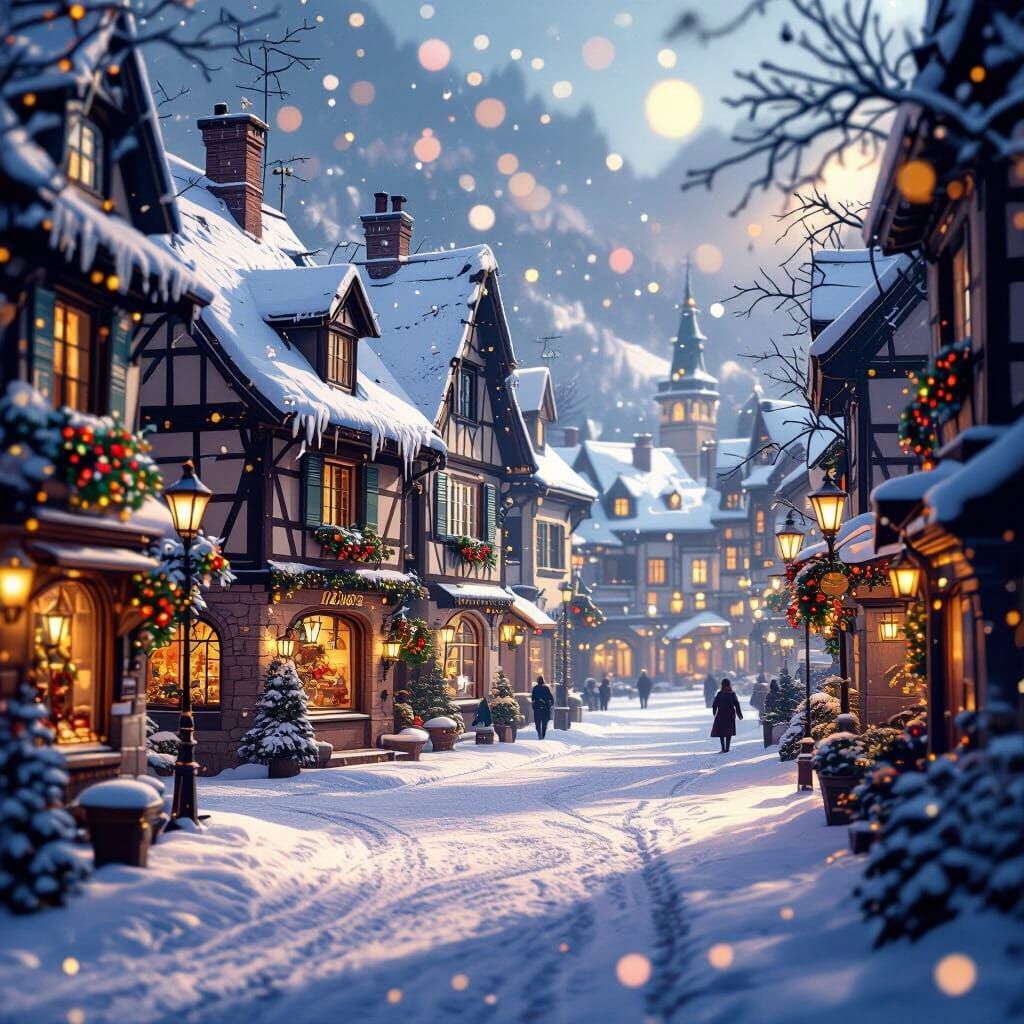 Charming Christmas Town Square with Dramatic Lighting