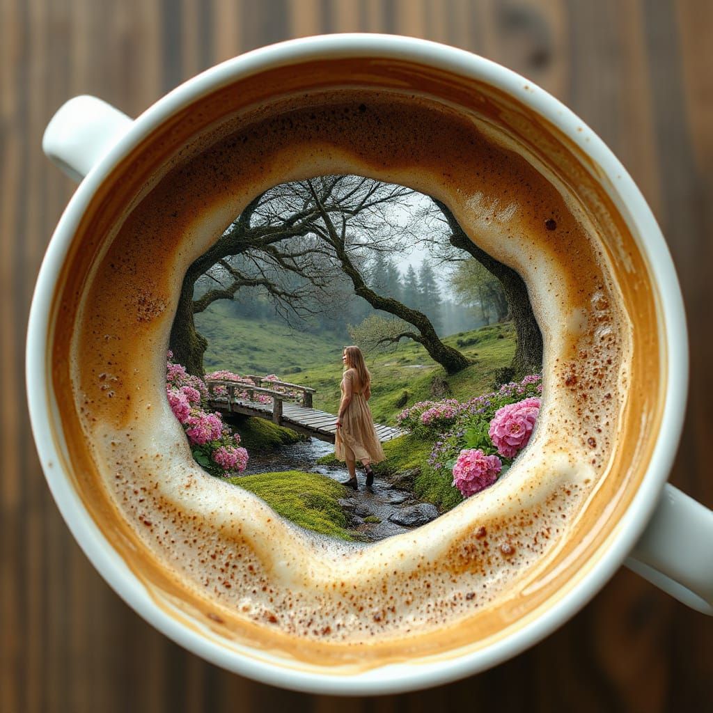 Spring Landscape Inside a Giant Cappuccino