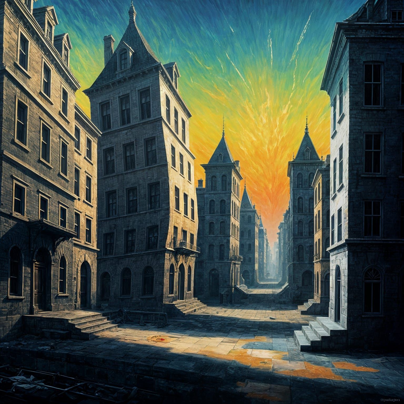 Magic reality style a Dystopian world. Melting scene from Cl...