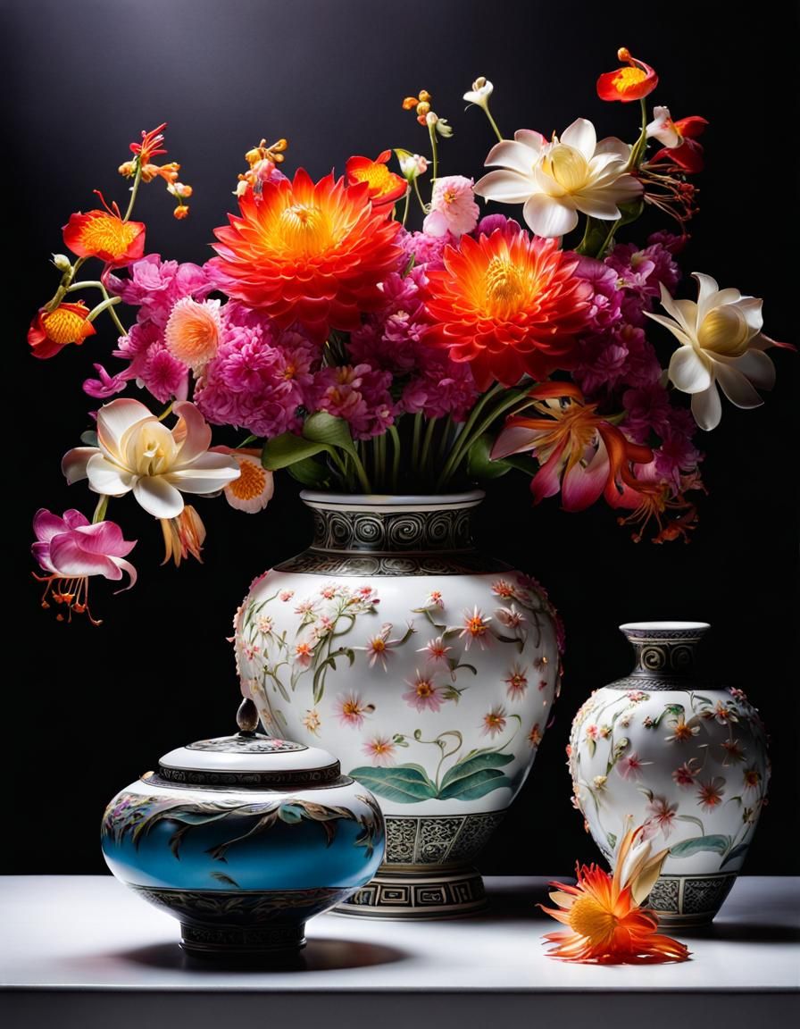 Japanese Vase Still Life in Giger Style