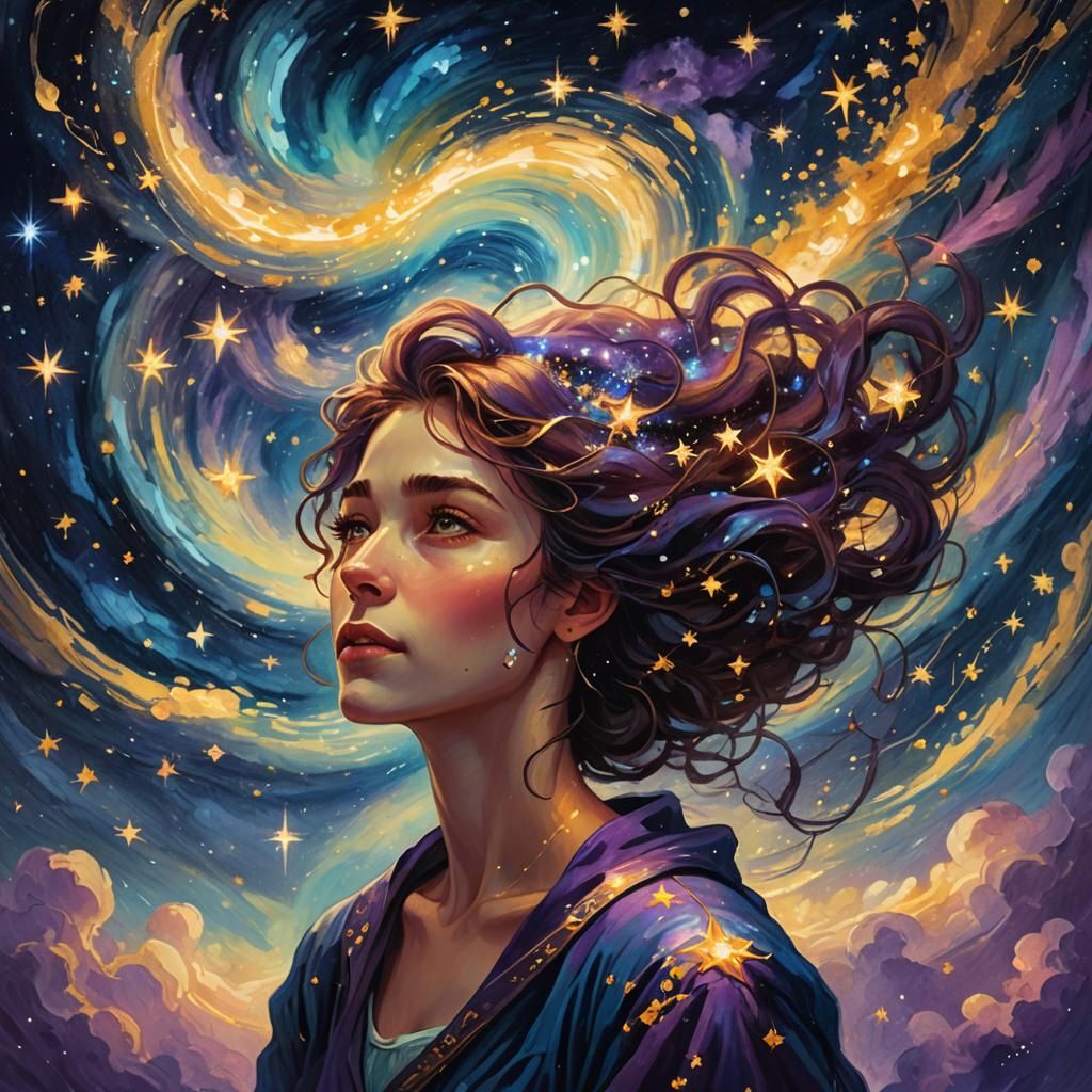 Ethereal Woman Carries the Cosmos: Fantasy Art