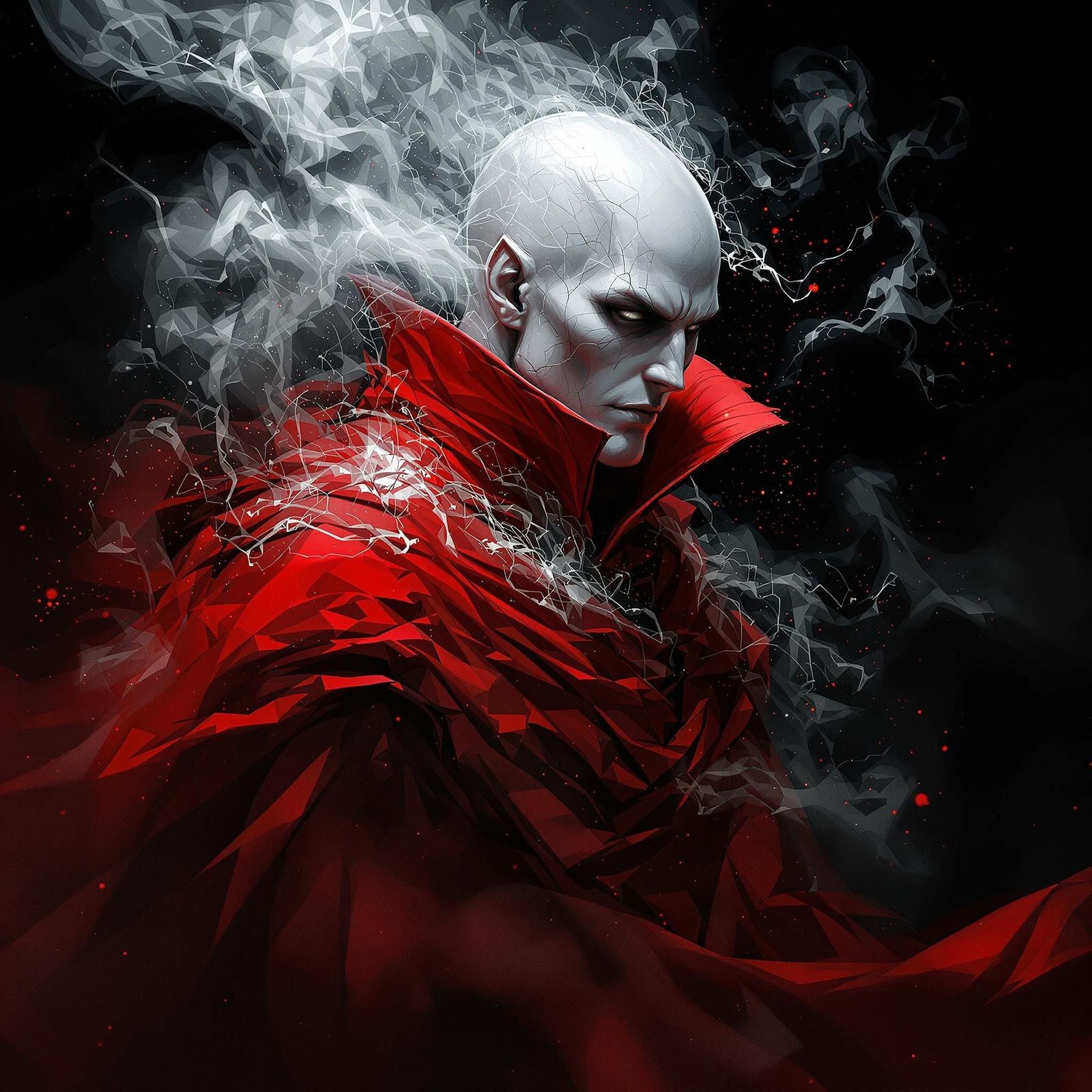 Dark Fantasy Figure in Mist with Red Costume