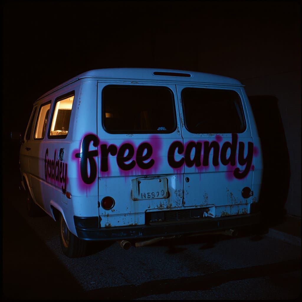 Eerie Airbrushed Van in Dark Alley, Cinematic Film Grain