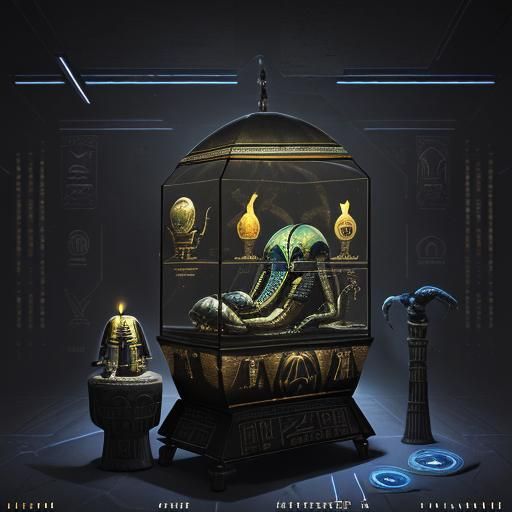 Cyberpunk Scarab Beetle in Ancient Egypt Style