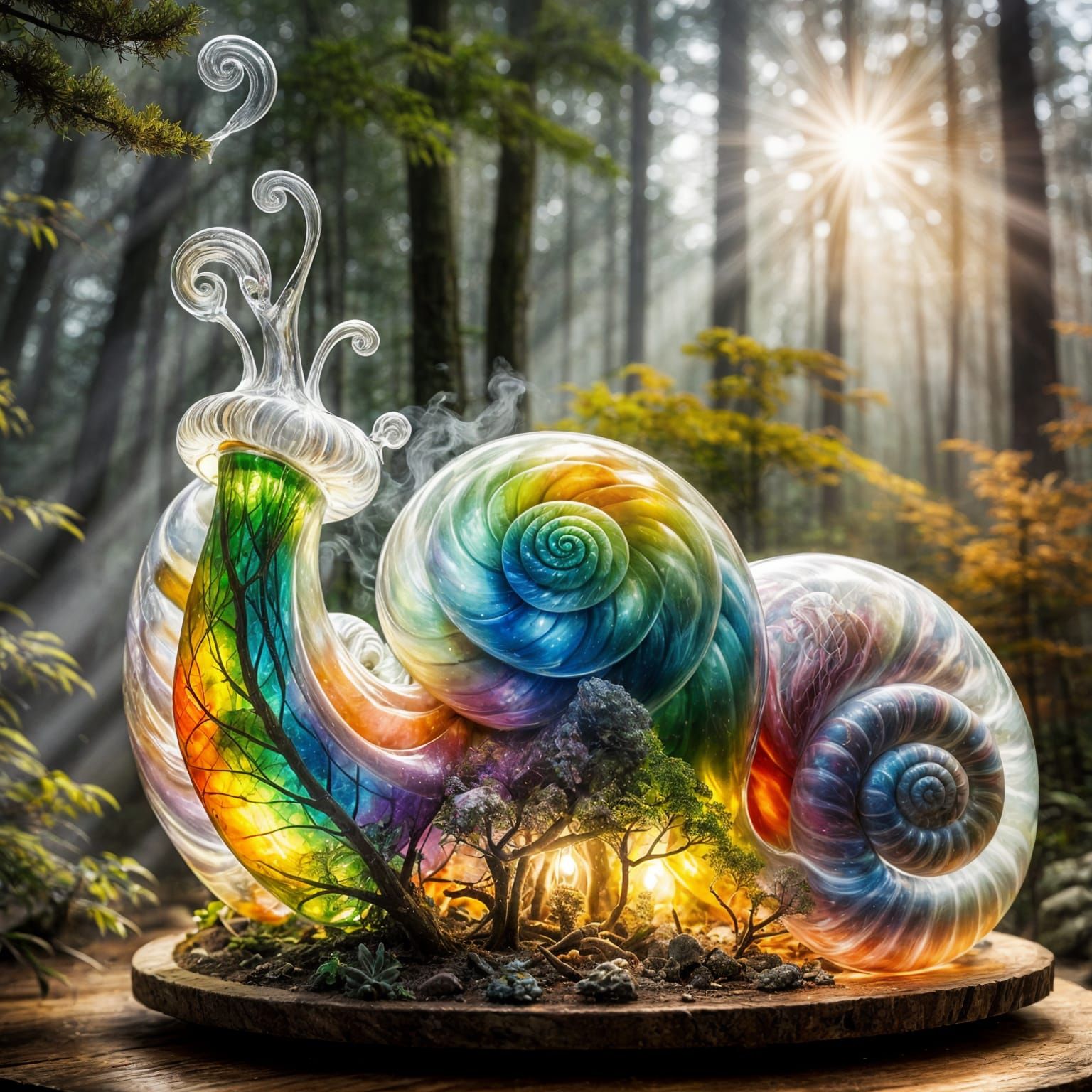 Magical Rainbow Snail Lamp in Forest