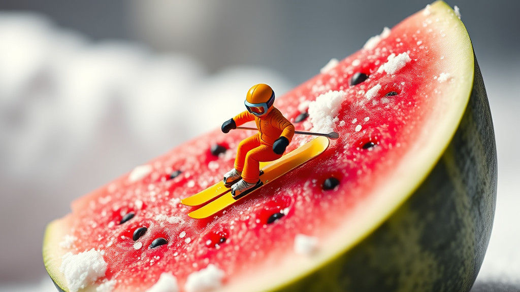 Miniature Skier on Watermelon Slope: Pop Art Sci-Fi