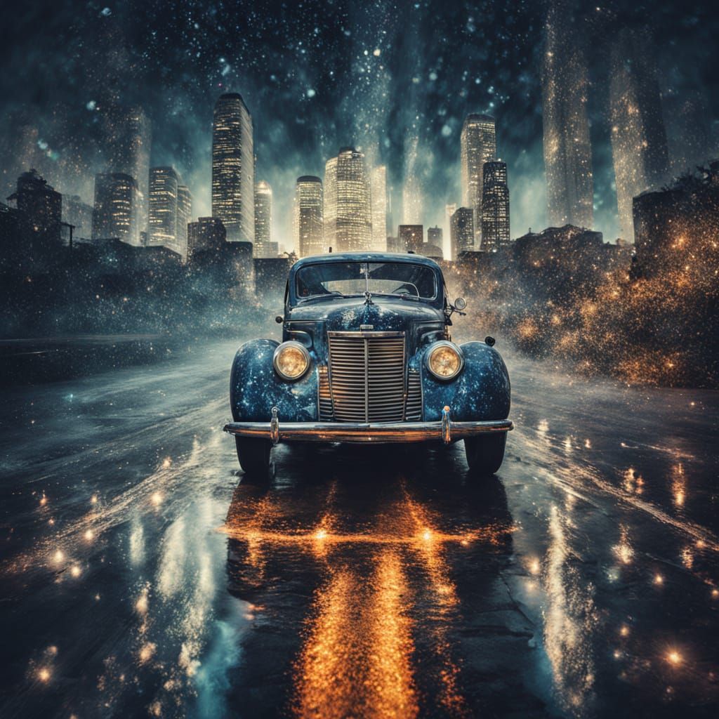 Vibrant Galaxy Scene with Waterfalls, Cities, and a Butterfl...