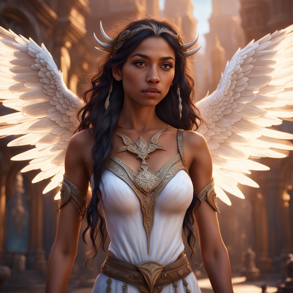 Fantasy Latina Girl with White Wings in Digital Art