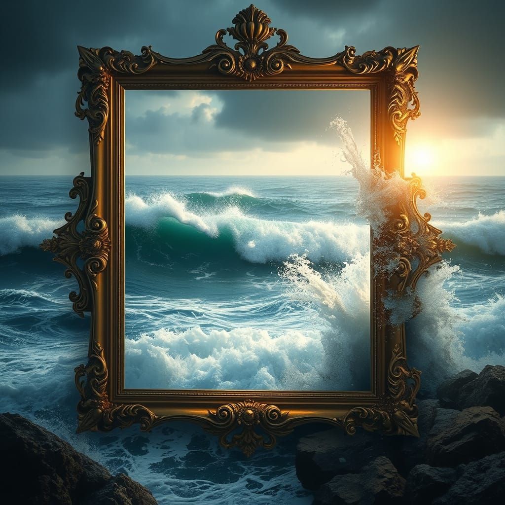 Majestic Ocean Scene in Maximalist Style