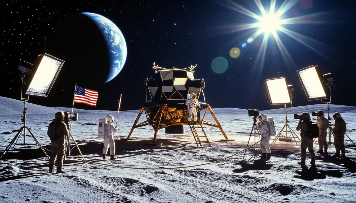 Moon Landing Film Set: Astronauts, Crew, and Earth