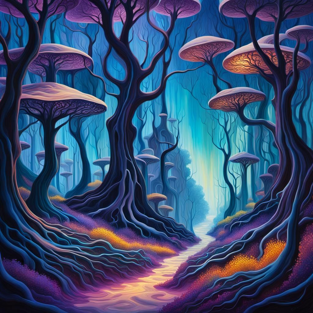 Surreal City in Fantastical Forest, Salvador Dali Style