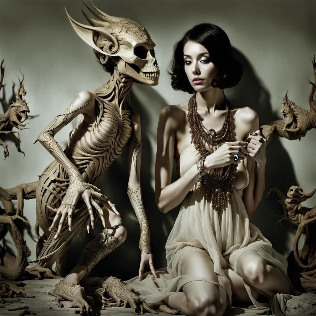 Photorealistic Aliens in Exotic Fashion: Detailed Portrait