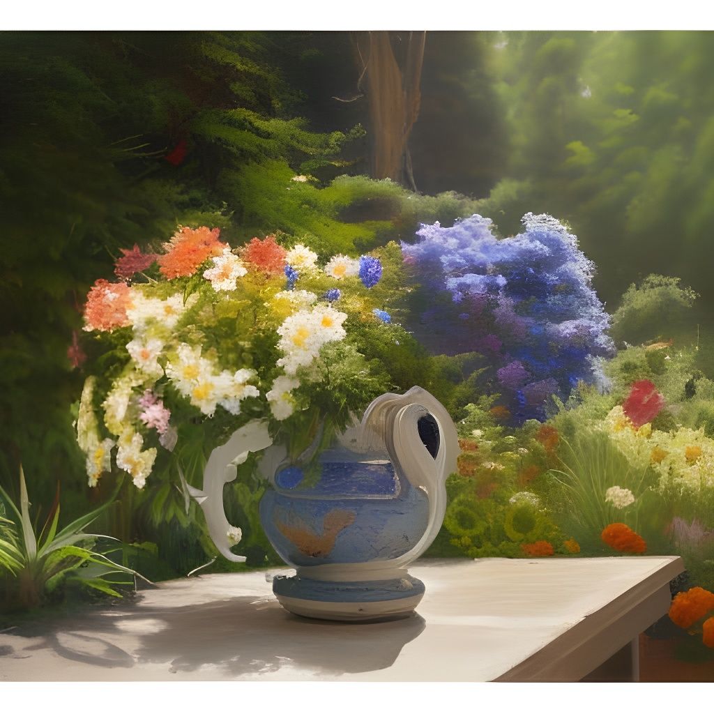 Romantic Garden Pool: Oil Painting