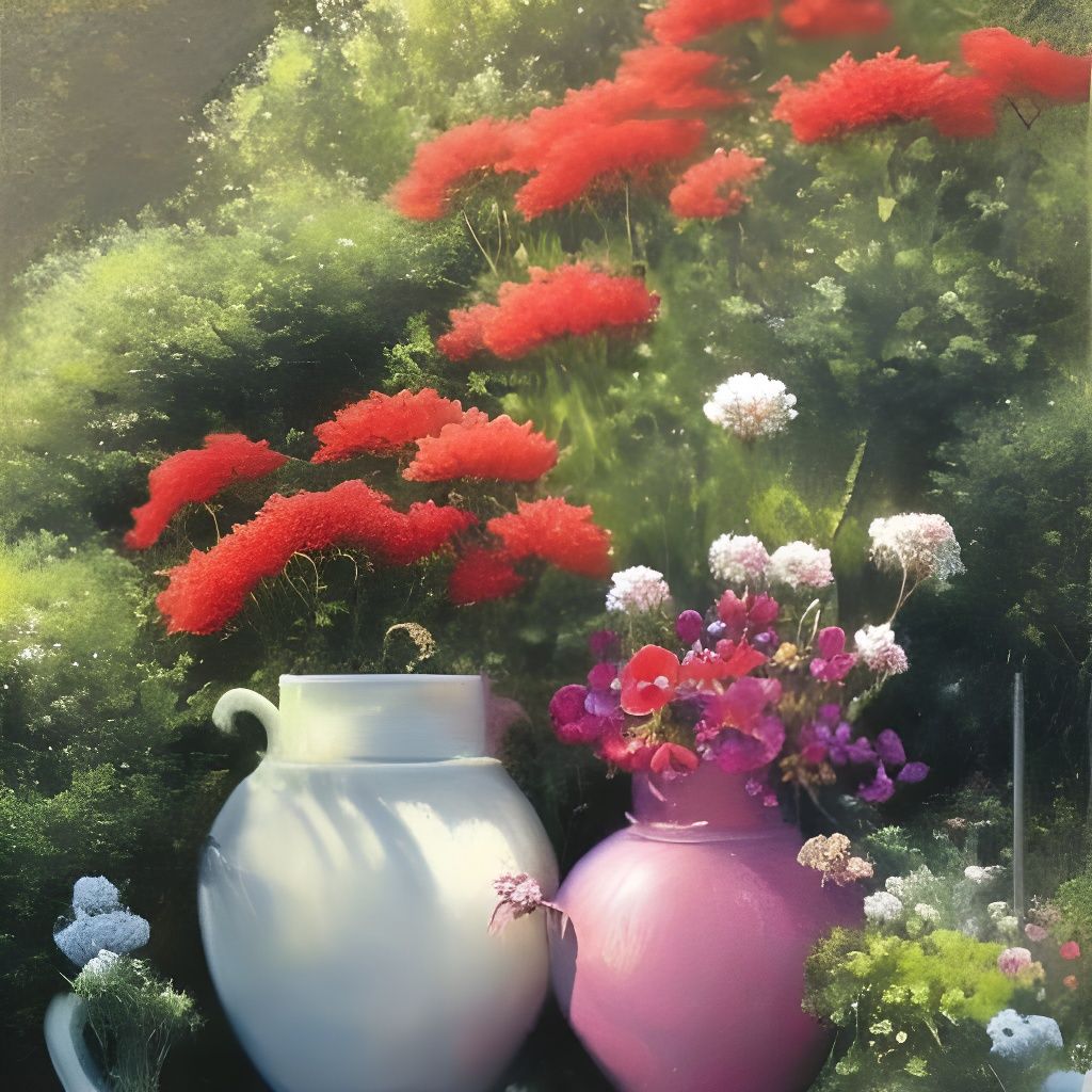 Idyllic Garden Pool in Romantic Oil Painting Style