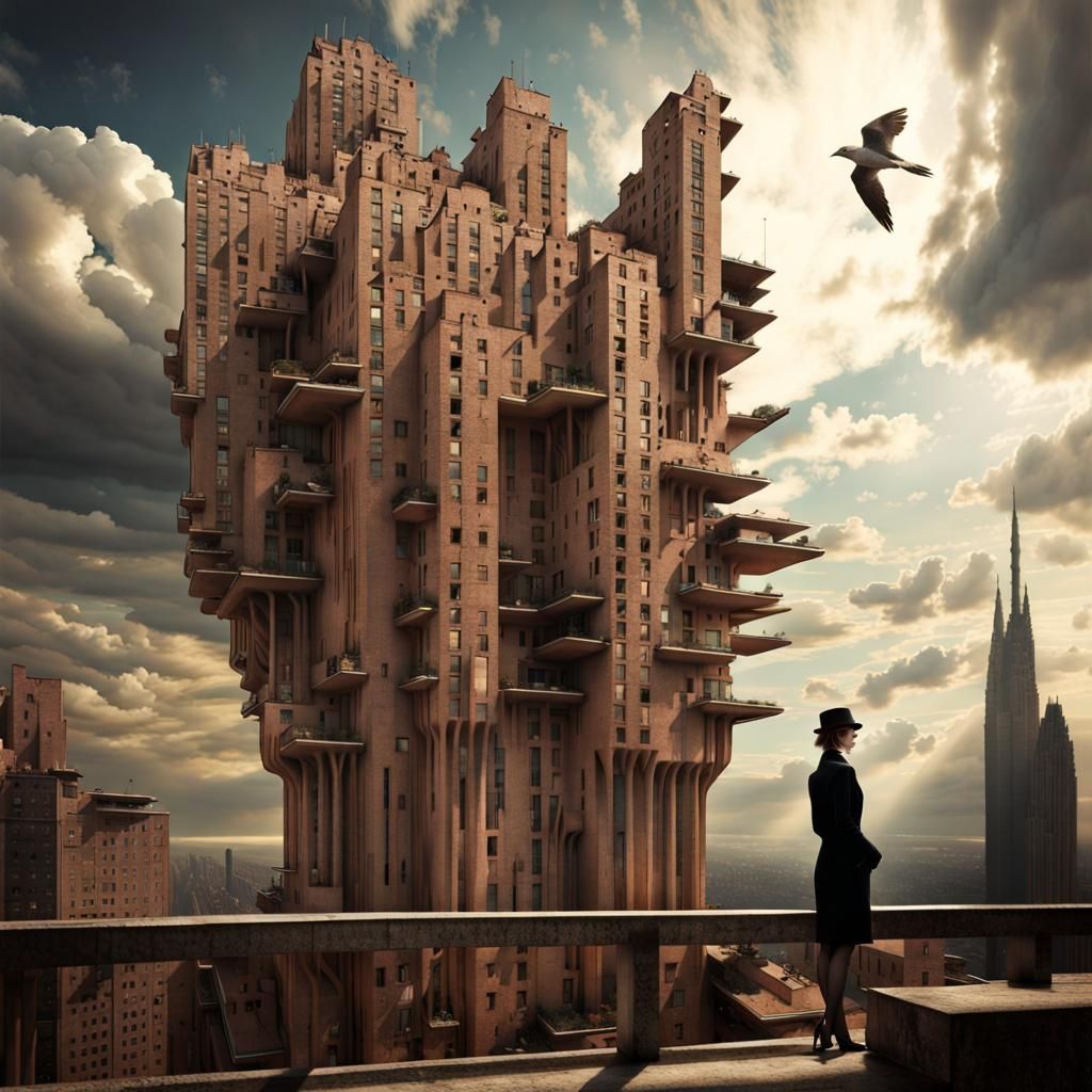 Dystopian Building with Picasso Fractals in Photorealism