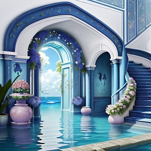 Surreal Staircase Archway Submerged in Water