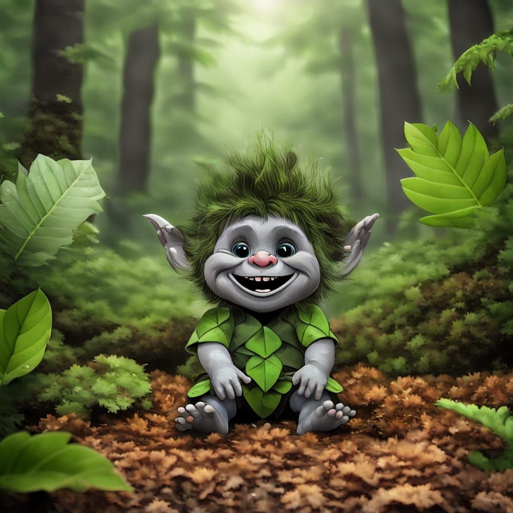 Smiling Baby Troll in Forest