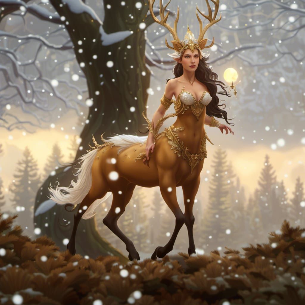 Fantasy Fairy Centaur in Snowstorm