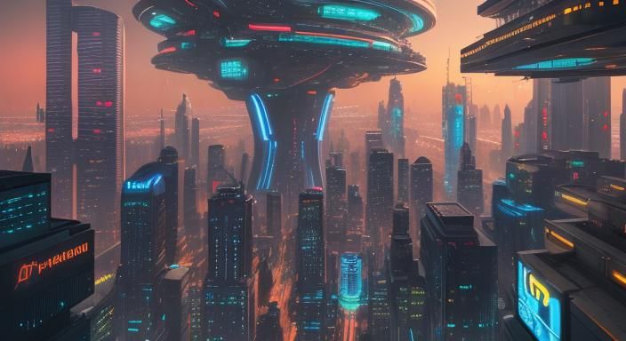 Neoterra Cityscape: Humans and Robots in Retro-Futuristic Ha...