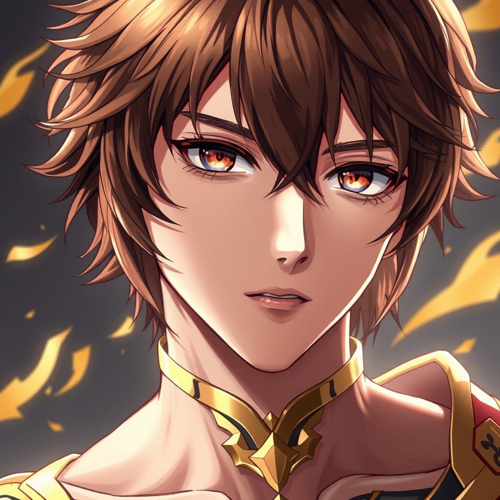 Anime Male Protagonist with Golden Accents