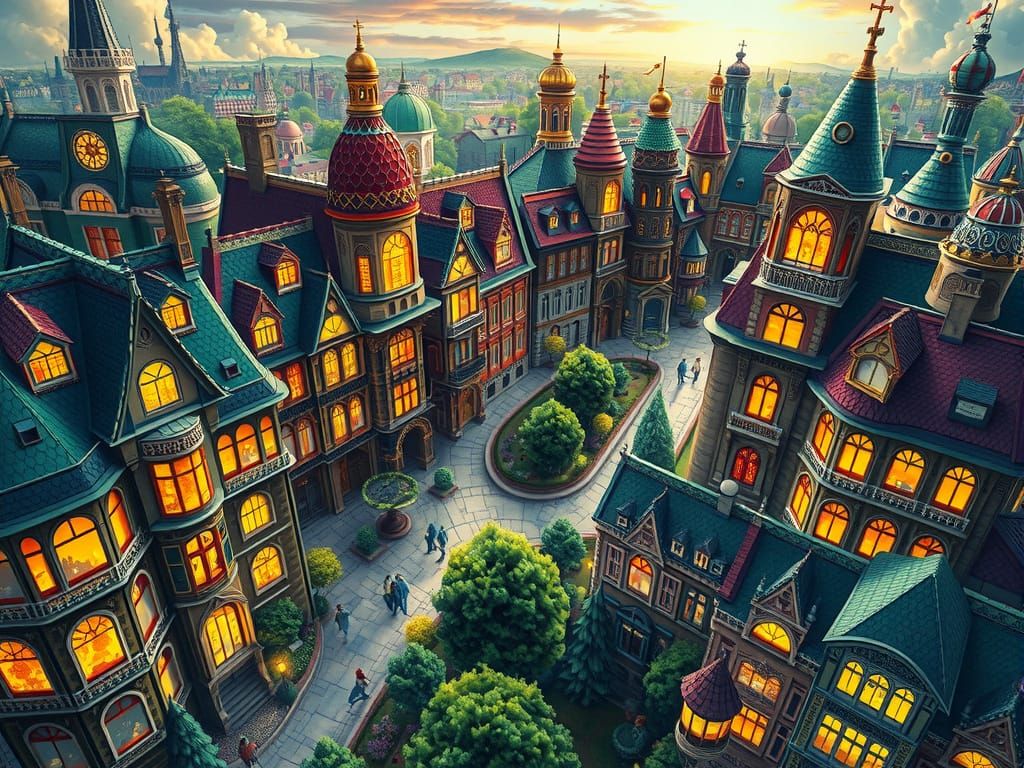 Fantasy City Bird's Eye View in Pop Surrealism