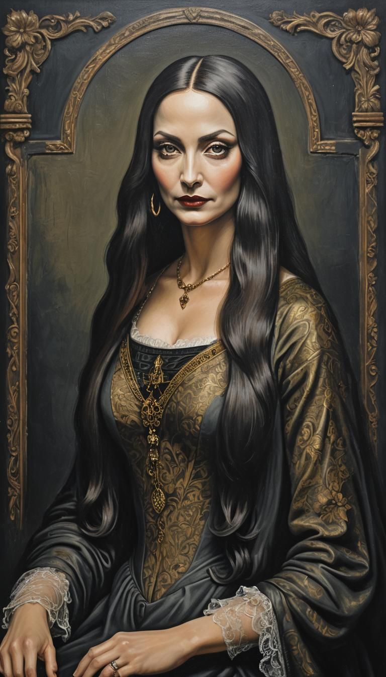 Morticia Addams as Mona Lisa Portrait