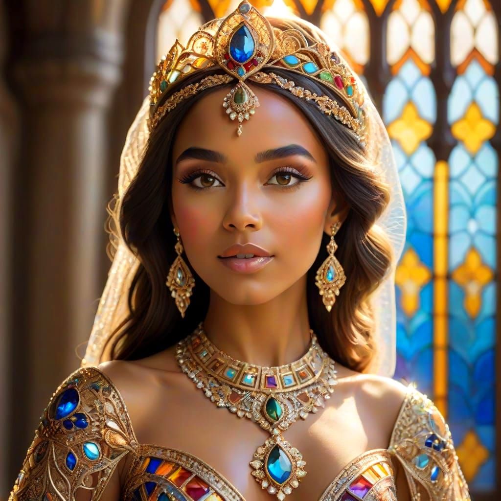 Exotic Princess in Intricately Woven Regalia