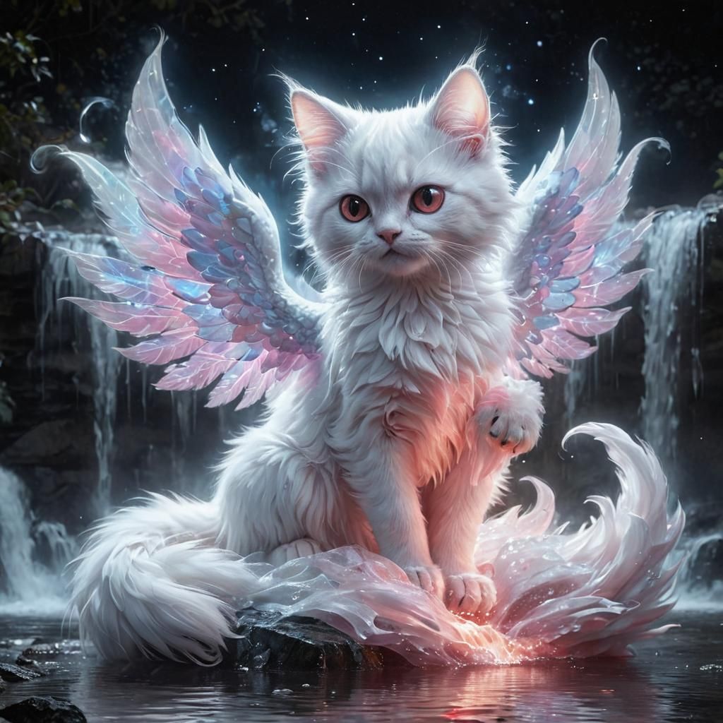 Holographic Cat Creature with Kitten Digital Art