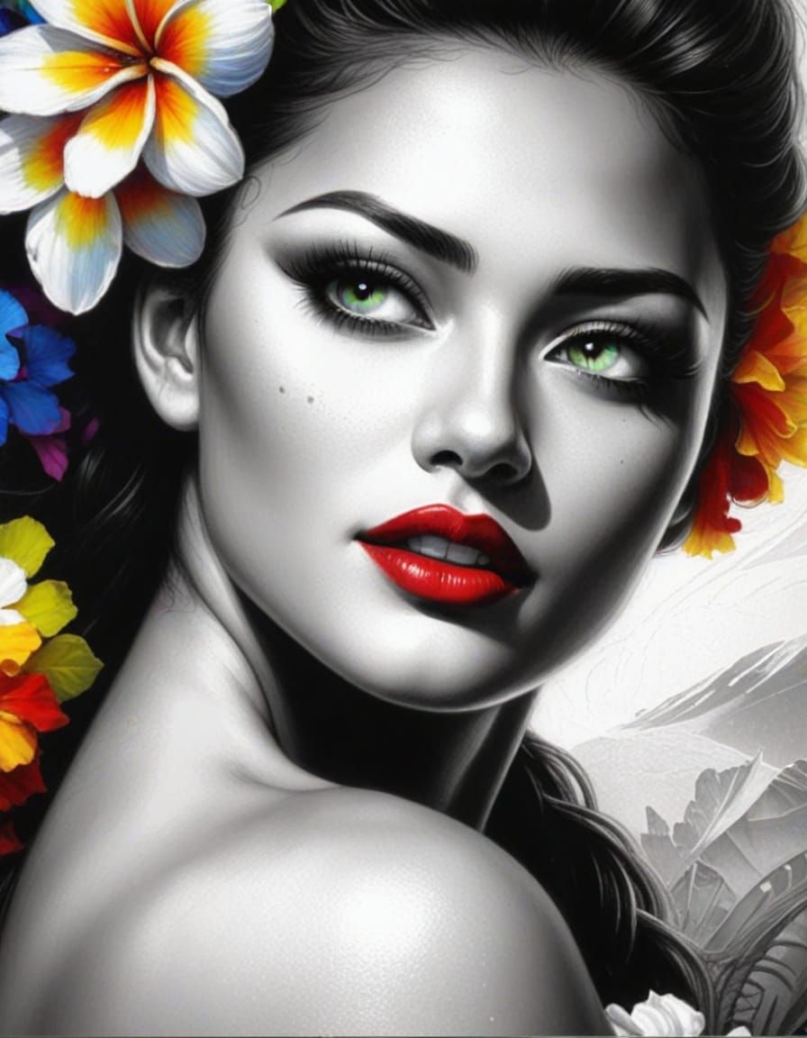 Surreal Hula Dancer in Alien Flora, Moebius Inspired Art