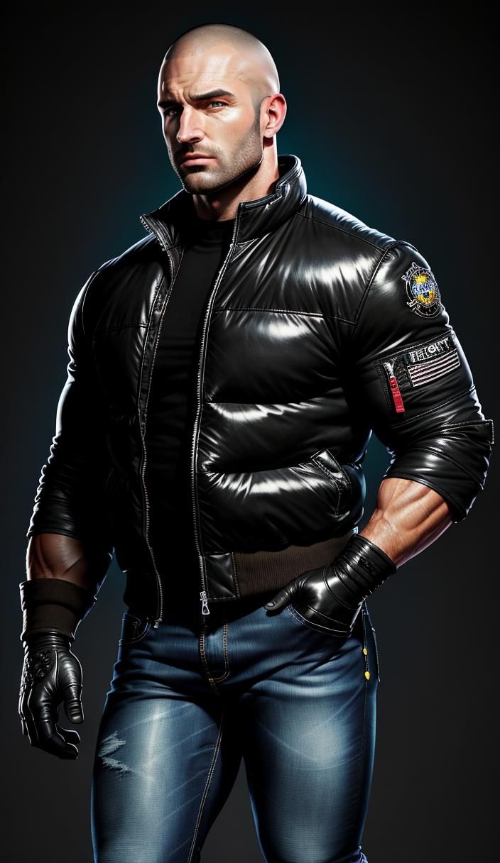 Muscular Man in Bomber Jacket: Hyperrealistic Splash Art