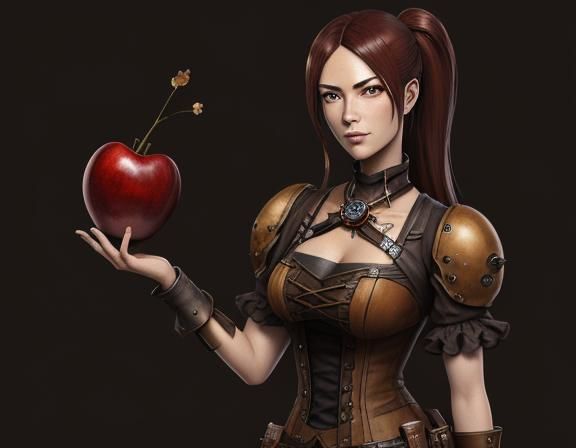 Steampunk Anime Woman with Cherry in Sepia Tone