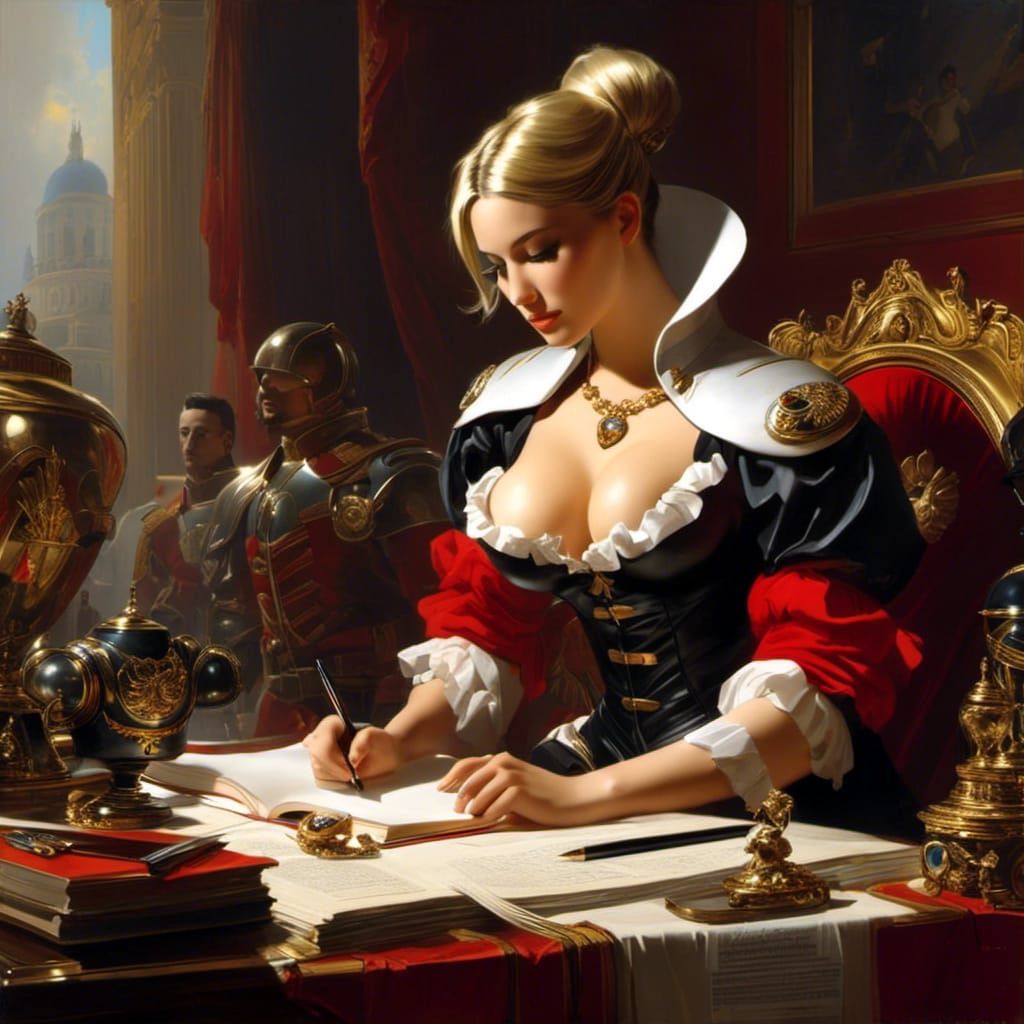 Woman Writing: Analytical Art Portrait in Biedermeier Style