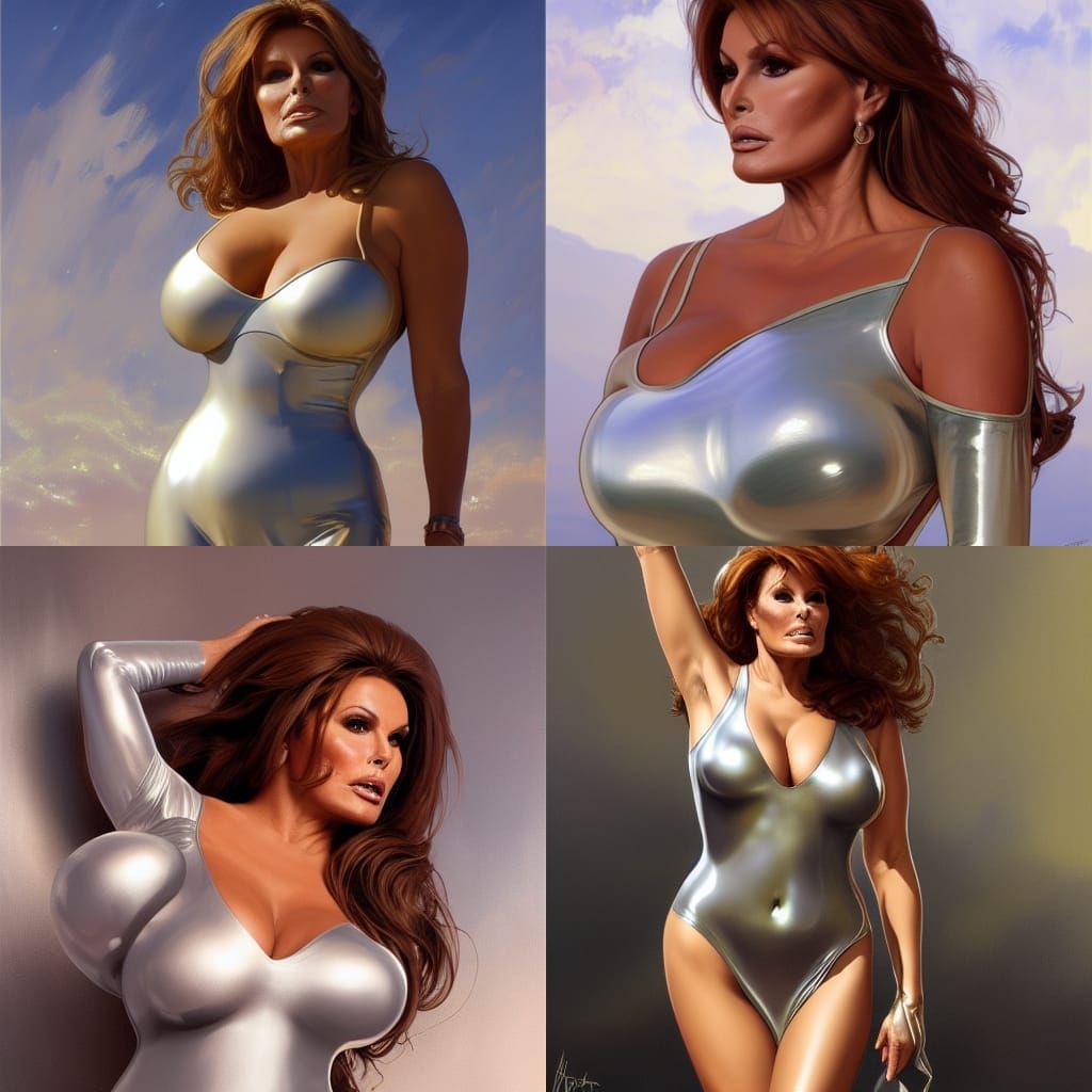 Silver Latex Dress Portrait in Art Nouveau Style