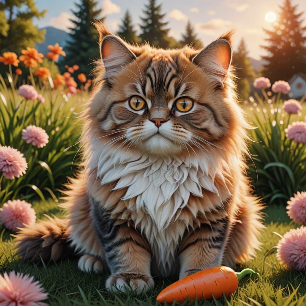 Whimsical Feline Encounter in Golden Hour