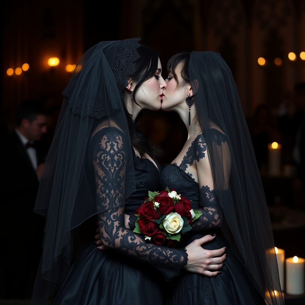 Goth Vampire Wedding: Romantic Kiss in Dark Style
