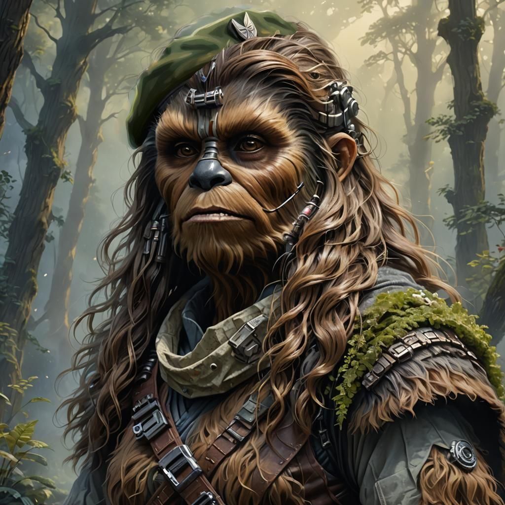 Wookiee Portrait in Beret: Ethereal Fantasy Art