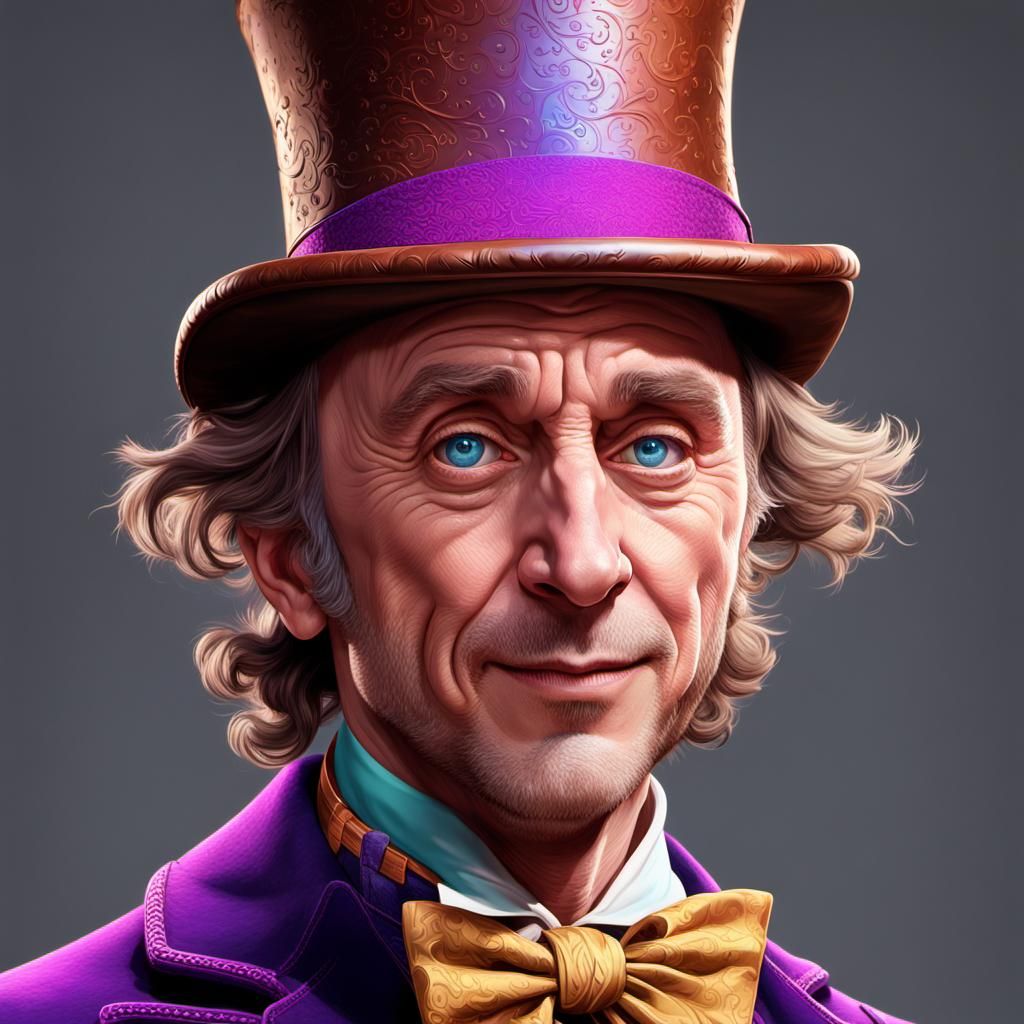 Detailed Portrait of Willy Wonka in Art Nouveau Style