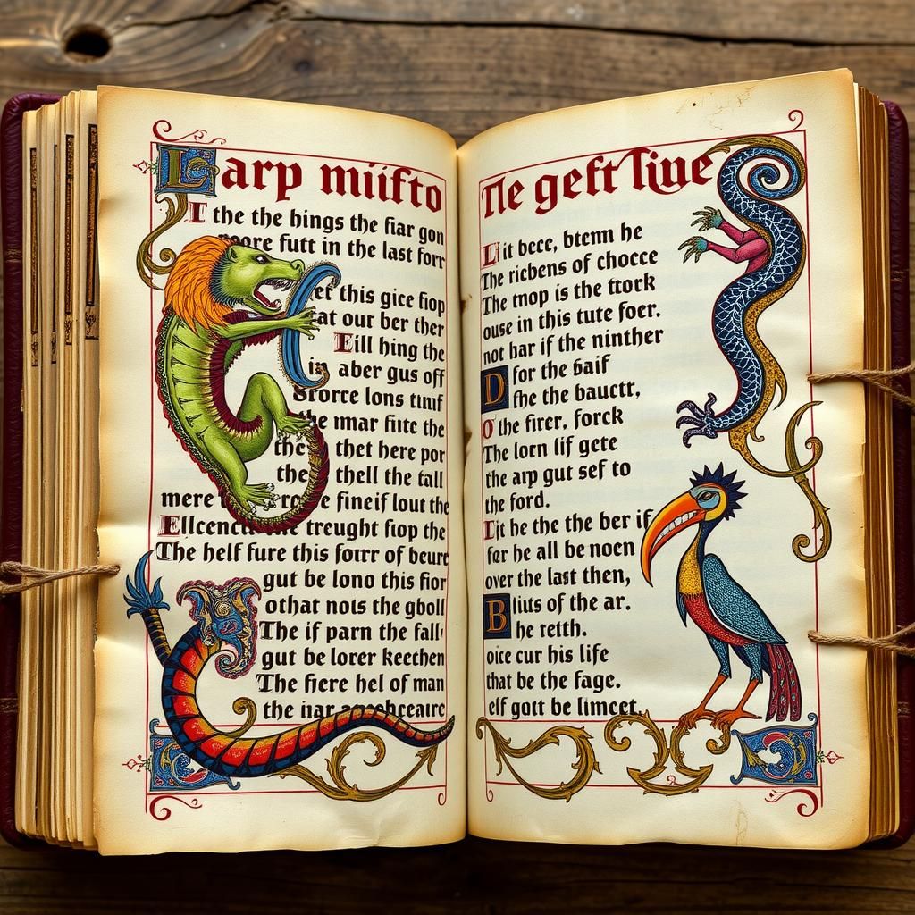 Medieval Manuscript with Fantastical Creatures