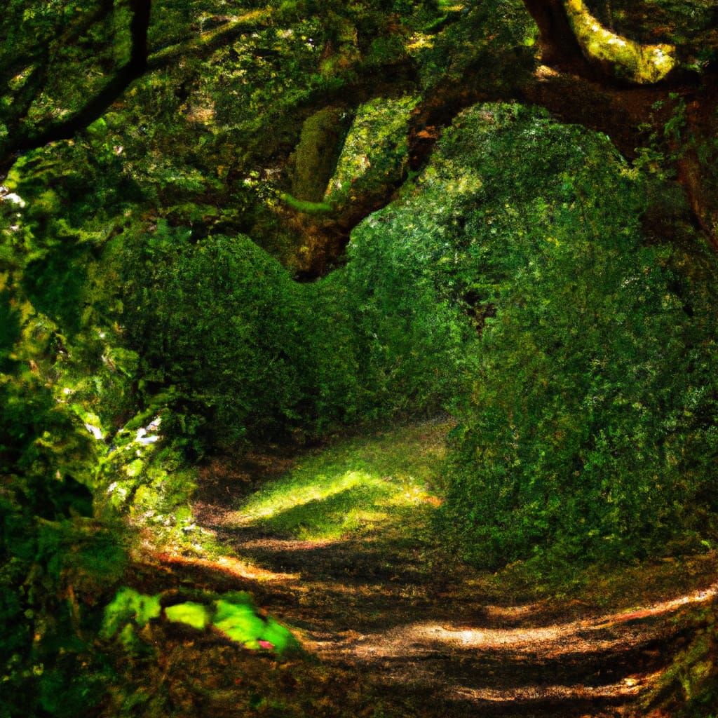 Serene Woodland Scene in Soft Sunlight