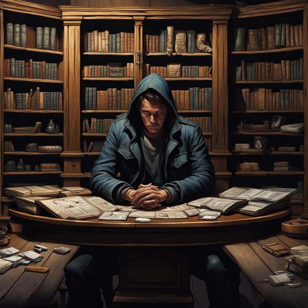 Distressed Vigilante with Ouija Board: Hyperrealistic Concep...