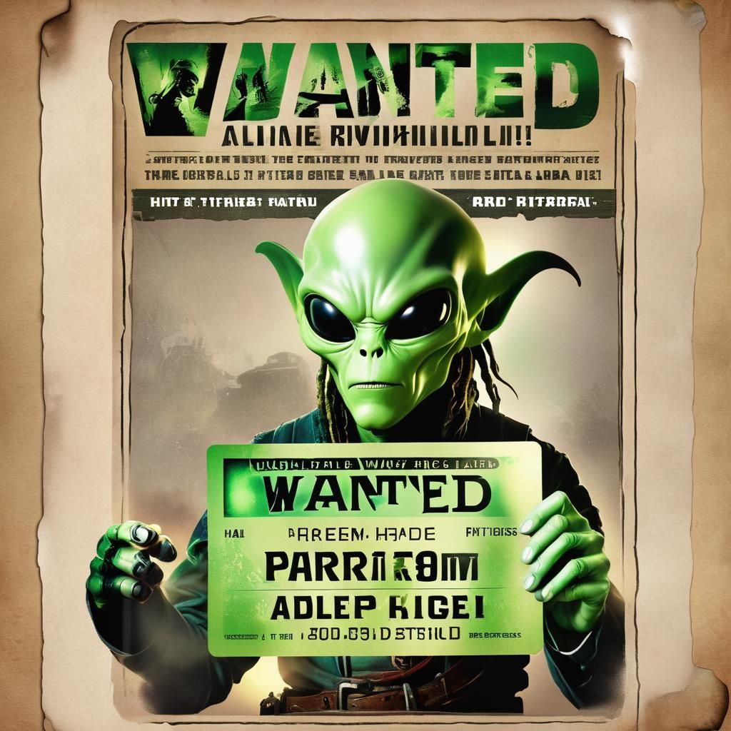 Interstellar Wanted Poster: Alien Pirate With Badge